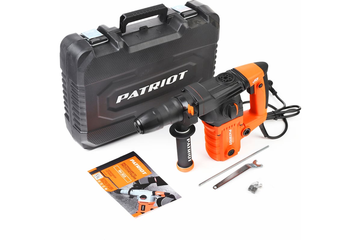 Перфоратор Patriot RH 303 SDS+, мощность 1275 Вт, 4.2 Дж, 3 режима работы, макс.диаметр 26 мм, глубиномер, кейс 140301303