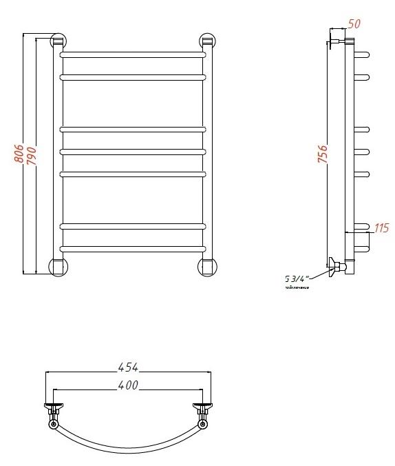 Полотенцесушитель водяной Aquanet Romeo(г2) 40x80 см