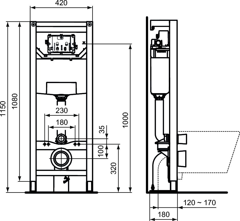 Подвесной унитаз Ideal Standard Tesi с инсталляцией ProSys, комплект 4 в 1