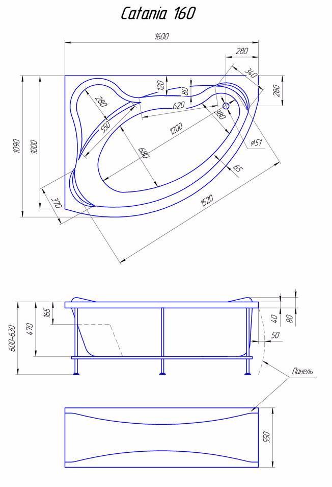 Акриловая ванна 1MarKa Catania 160x110 L