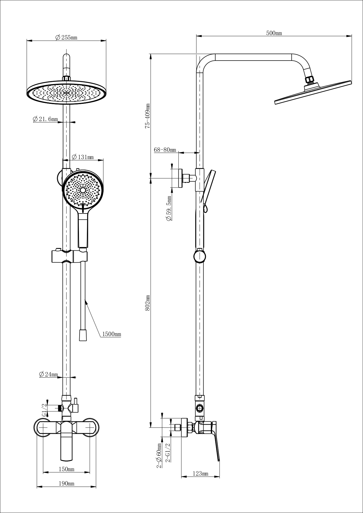 Душевая стойка Wonzon&Woghand WW-B3200-MB черный матовый