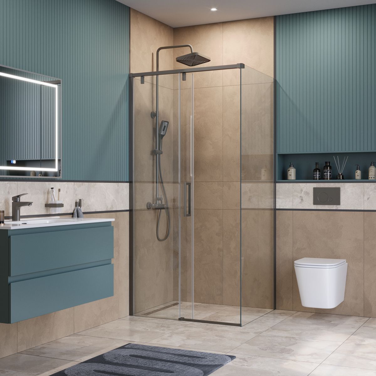 Душевой уголок BelBagno SOFT_CLOSE-1-AH-1-100/90-C-GM 100x90 прозрачный, оружейная сталь Душевой уголок BelBagno SOFT_CLOSE-1-AH-1-100/90-C-GM 100x90 прозрачный, оружейная сталь