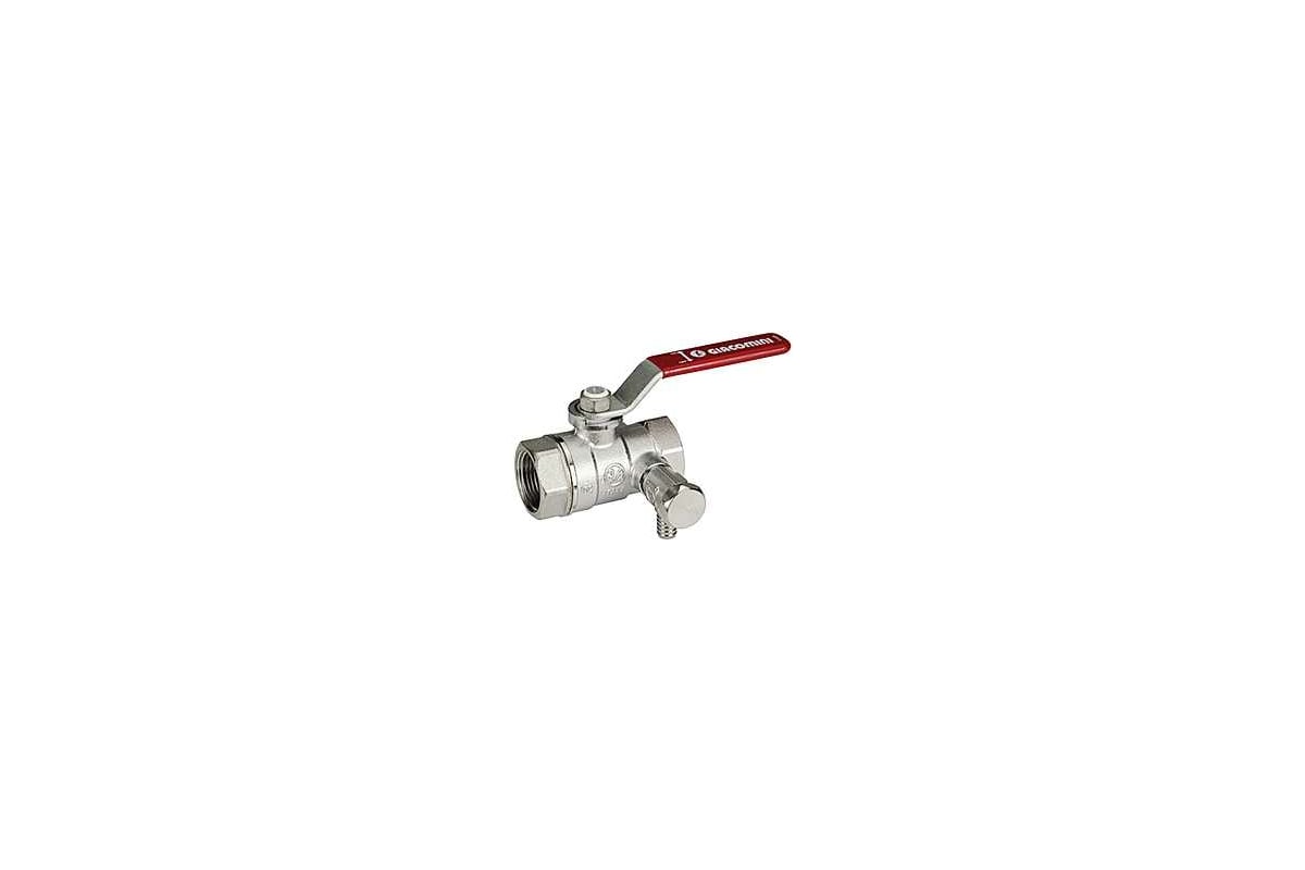 Шаровой кран Giacomini R250DS 1 1/4, ВВ, ручка-рычаг красный, хромированный, со сливом R250SX006