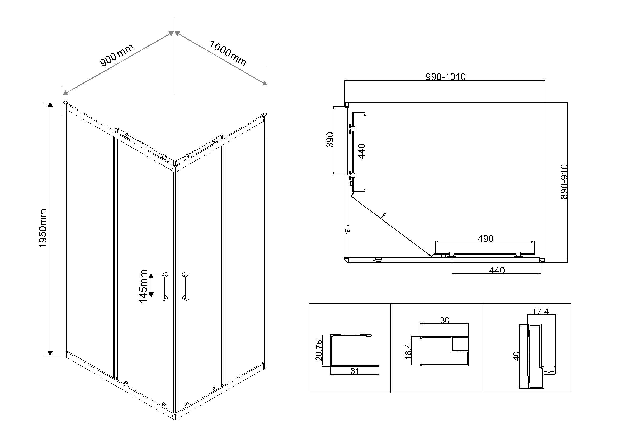 Душевой уголок Vincea City VSS-5CT9010CL 100x90 хром, прозрачный