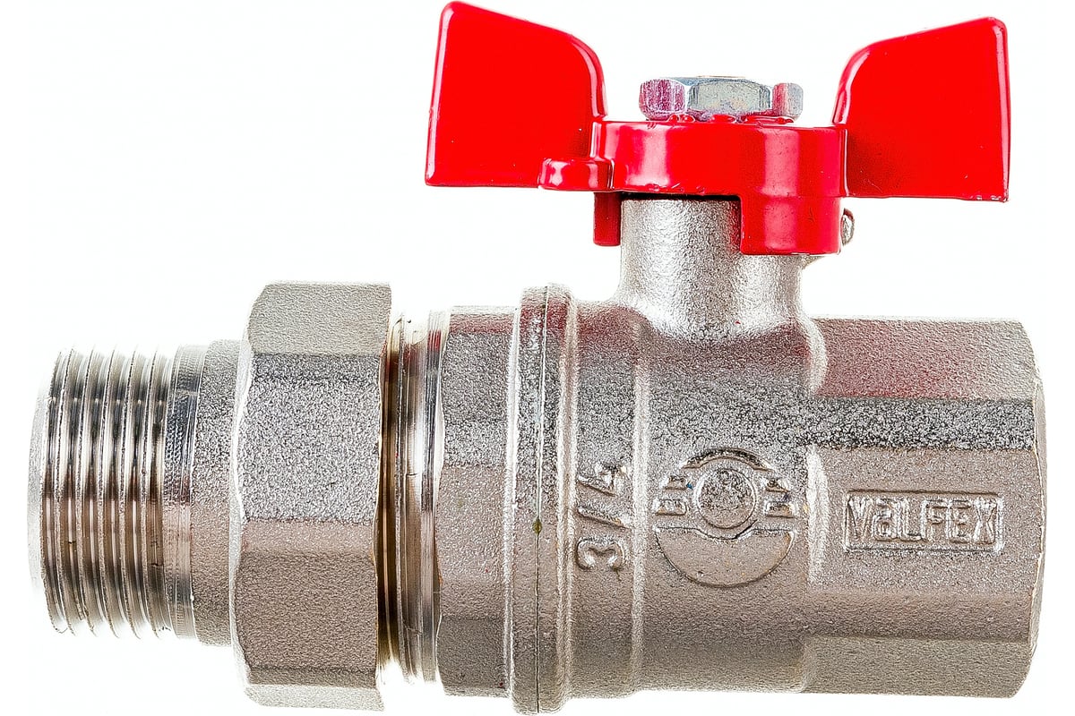 Шаровой кран Valfex PREMIUM для воды, с американкой, 3/4" ВР/НР, бабочка VF.227.NB1.034.PREMIUM