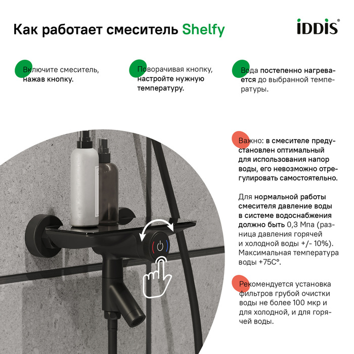 Смеситель для ванны Iddis Shelfy SHEBLBTi02WA черный матовый