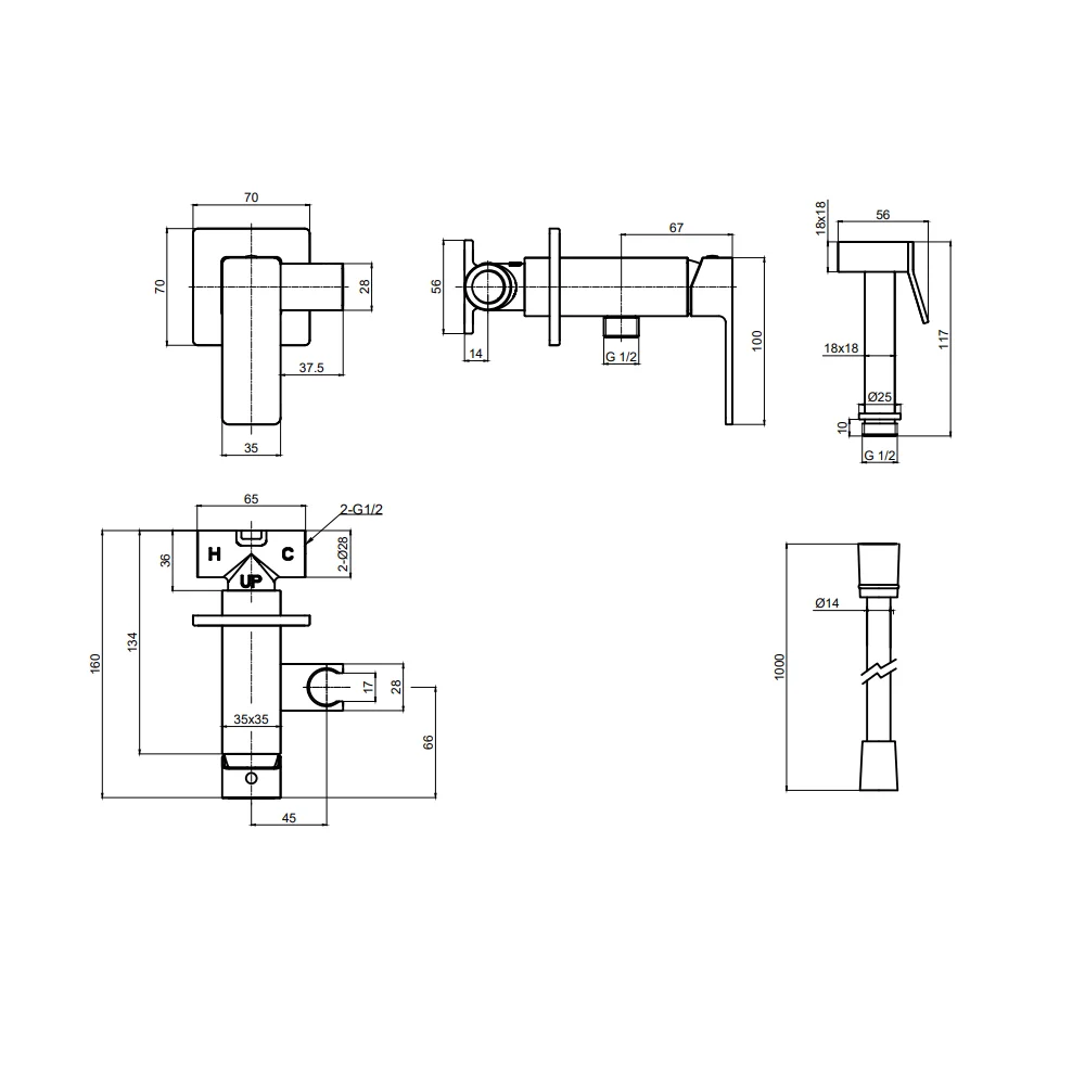 Смеситель с гигиеническим душем AQUAme Savona AQM6817BG золото шлифованное