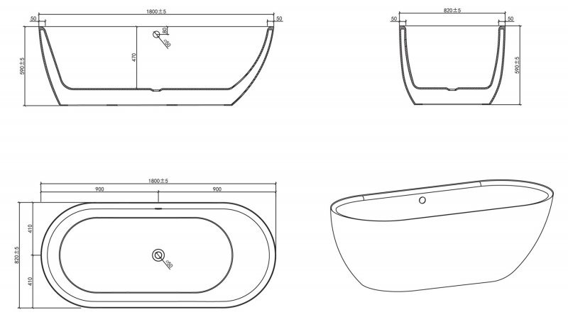 Акриловая ванна BelBagno BB203 180x82 белый