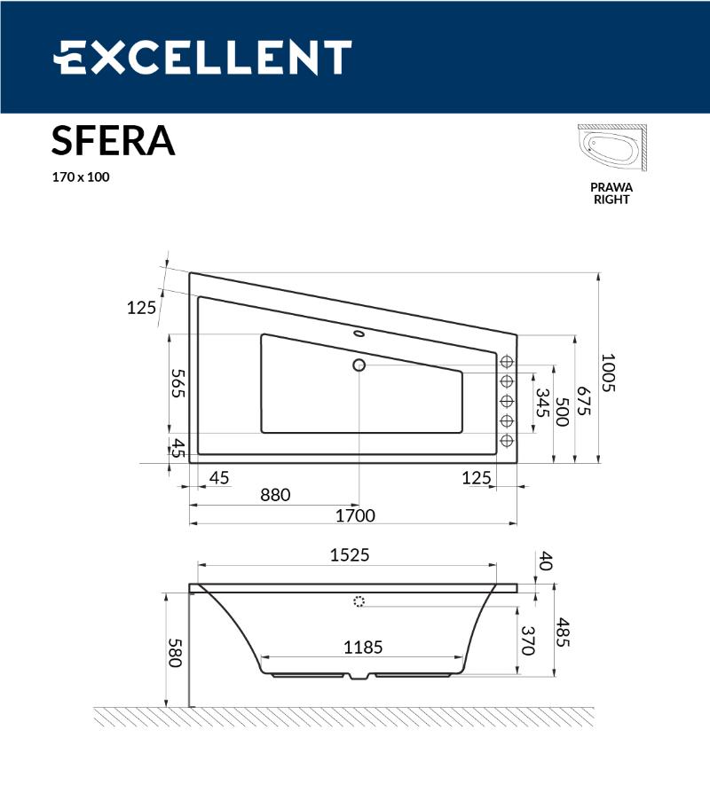 Акриловая ванна Excellent Sfera 170x100 R