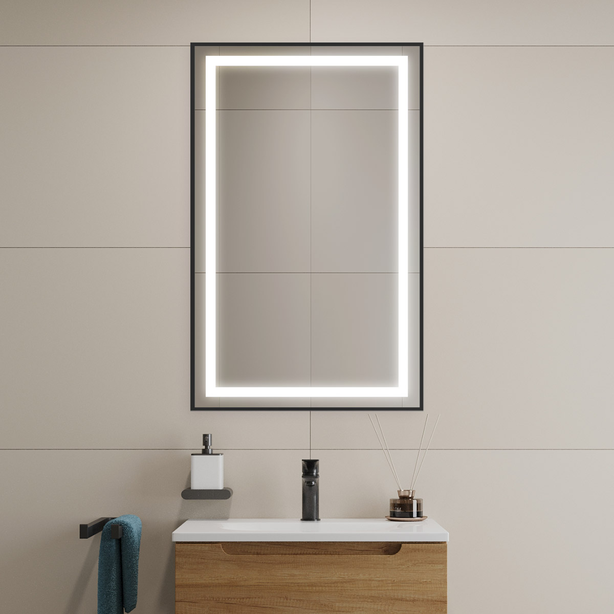 Зеркало BelBagno SPC-KRAFT-500-800-SENS-NERO 50x80 см сенсорный выключатель, черный