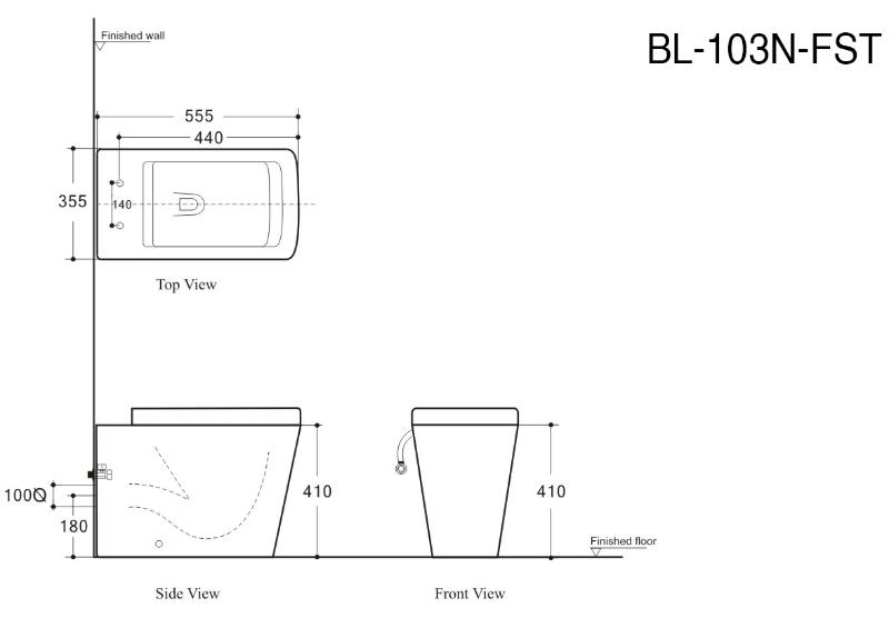 Приставной унитаз Aquanet Rimless Tavr BL-103N-FST