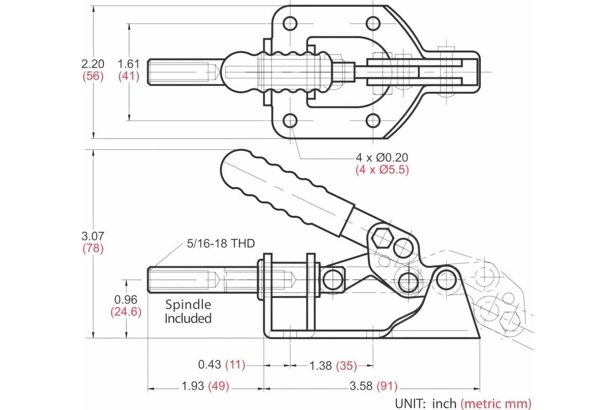 Шатунный зажим с прямым ходом, усилие 136кг, ход 32мм WOODWORK GH-302-FM
