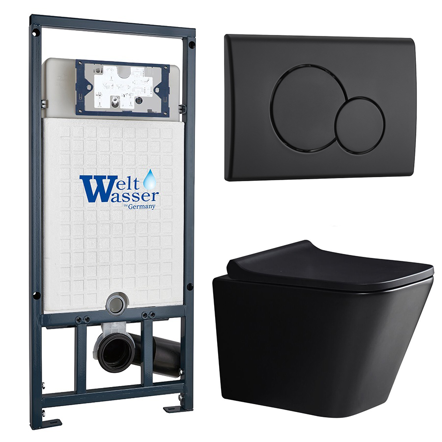 Комплект Weltwasser 10000010547 унитаз Gelbach 041 MT-BL + инсталляция Marberg 507 + кнопка Mar 507 RD MT-BL