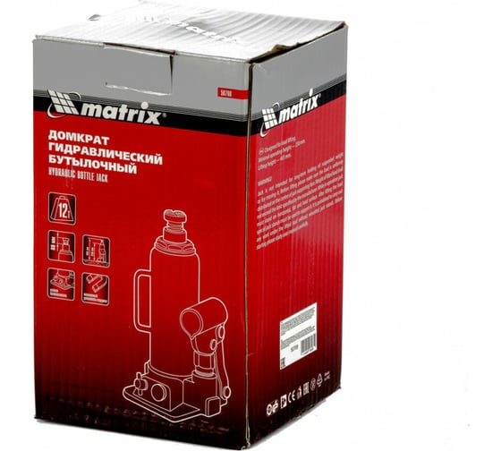 Гидравлический бутылочный домкрат Matrix 12 т, h подъема 230–465 мм 50768