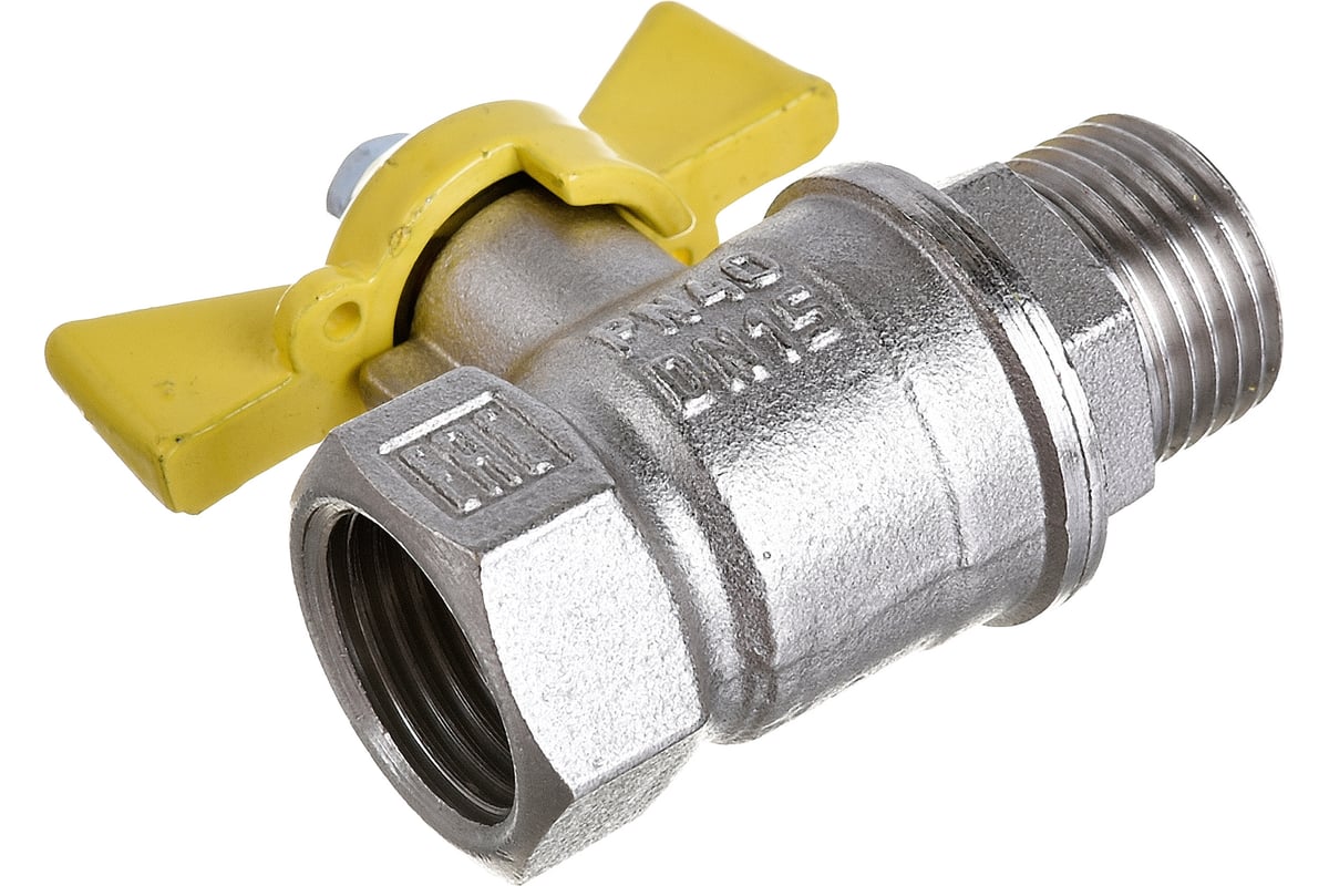 Шаровой кран для газа Valfex 1/2" ВР/НР бабочка, латунный никелированный 11Б27фтМ VF.278.NB3.012.Bir