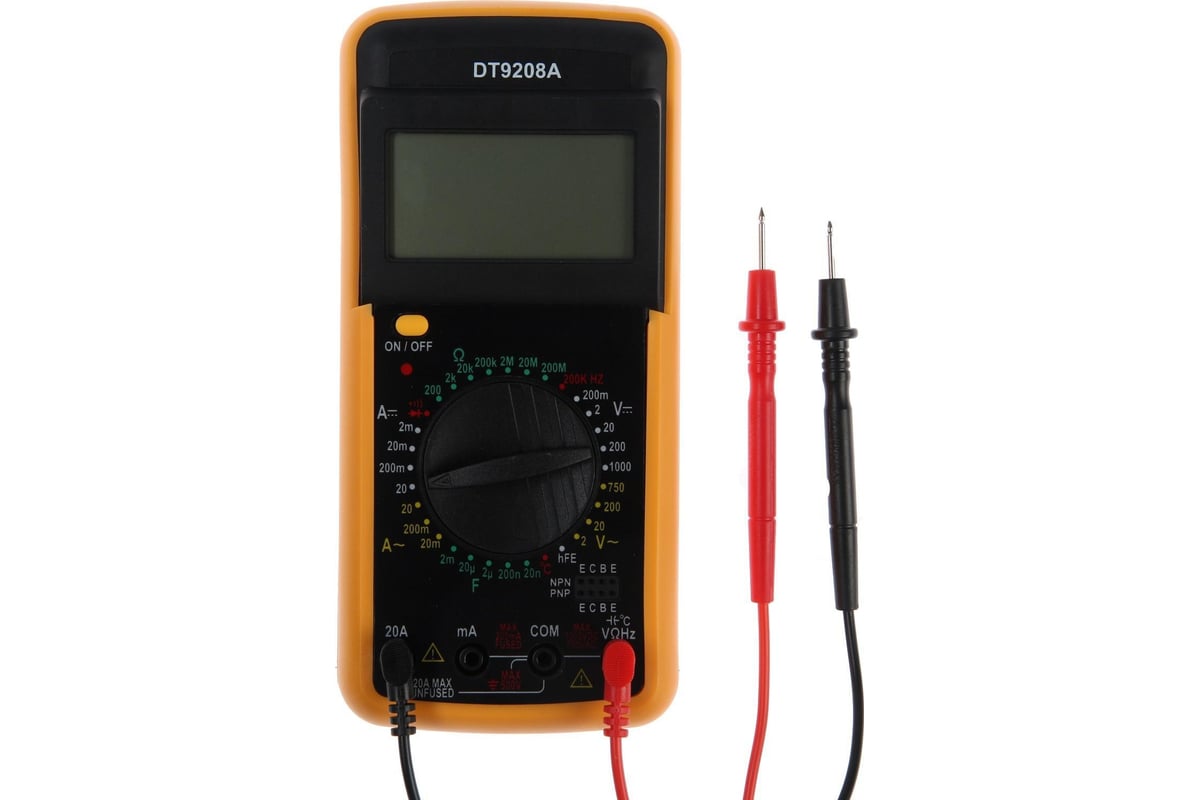 Мультиметр Тундра DT-9208А, ACV/DCV, ACA/DCA, 200-200MΩ, 20nF-200mF, 40-400 C, 200 kHz 1550213