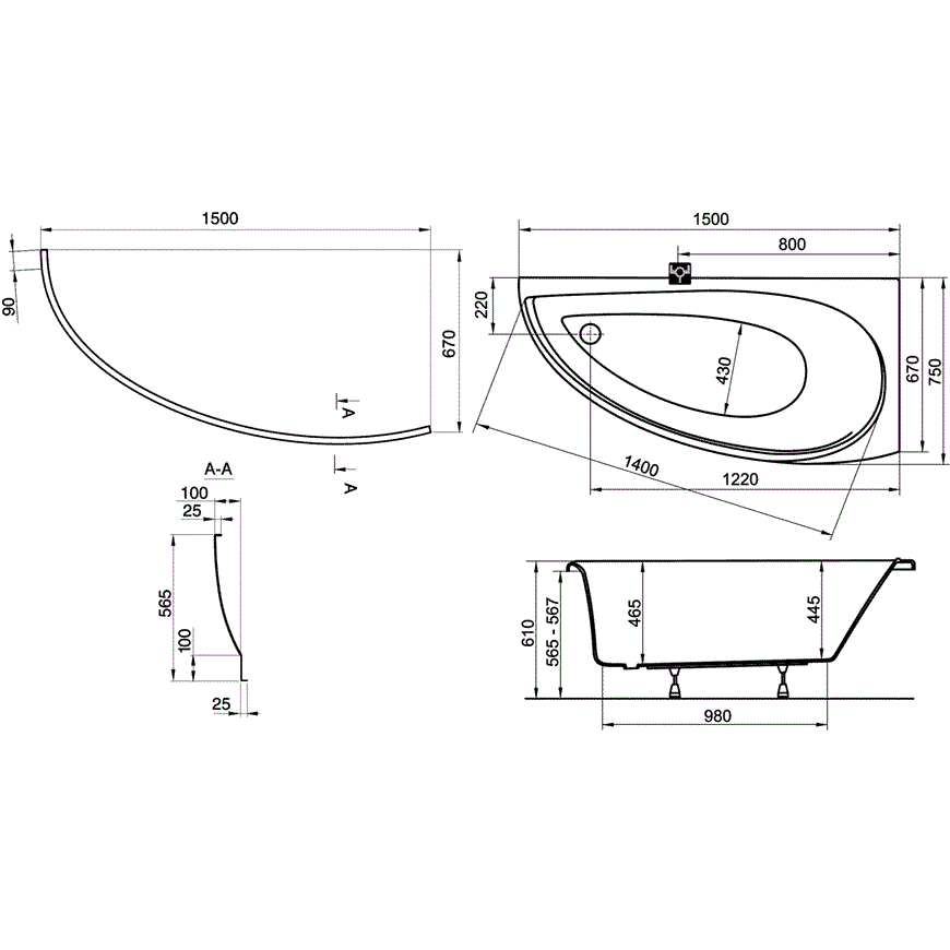 Акриловая ванна Ravak Avocado 150x75см R CS01000000