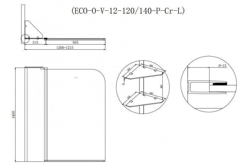 Шторка для ванны Cezares Eco ECO-O-V-12-120/140-P-Cr-L 120x140 рифленая L
