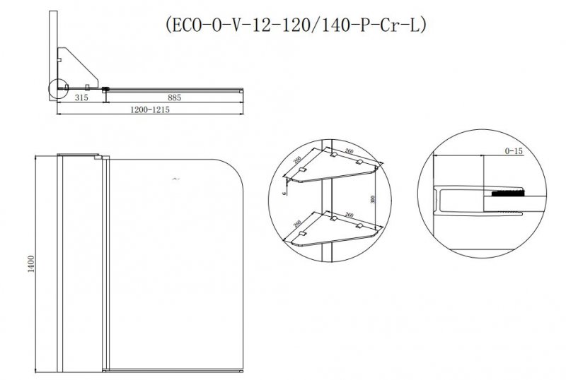 Шторка для ванны Cezares Eco ECO-O-V-12-120/140-P-Cr-L 120x140 рифленая L