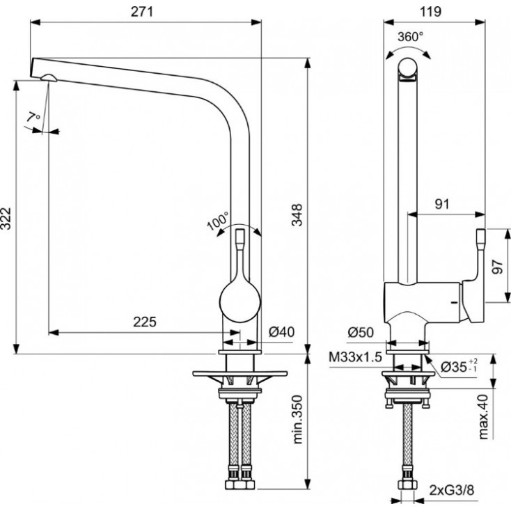 Смеситель для кухни Ideal Standard Ceraline BC174XG черный матовый