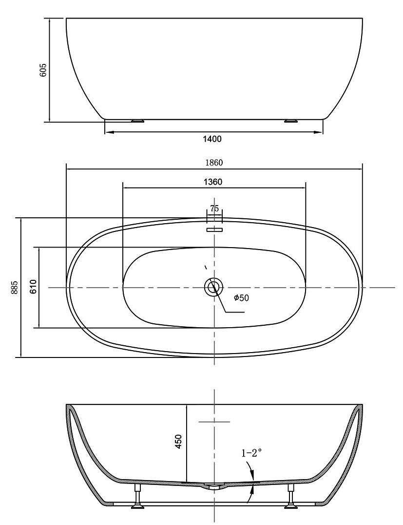 Акриловая ванна Vincea VBT-405 186x88.5