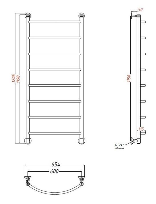 Полотенцесушитель водяной Aquanet Romeo 60x120 см