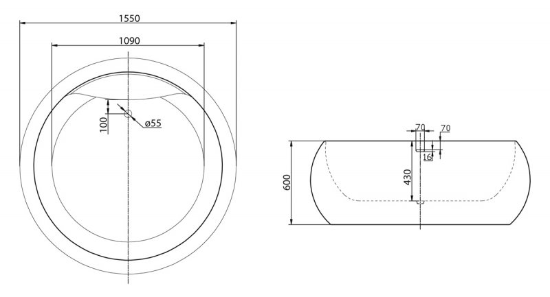 Акриловая ванна BelBagno BB30-1550 155x155 см