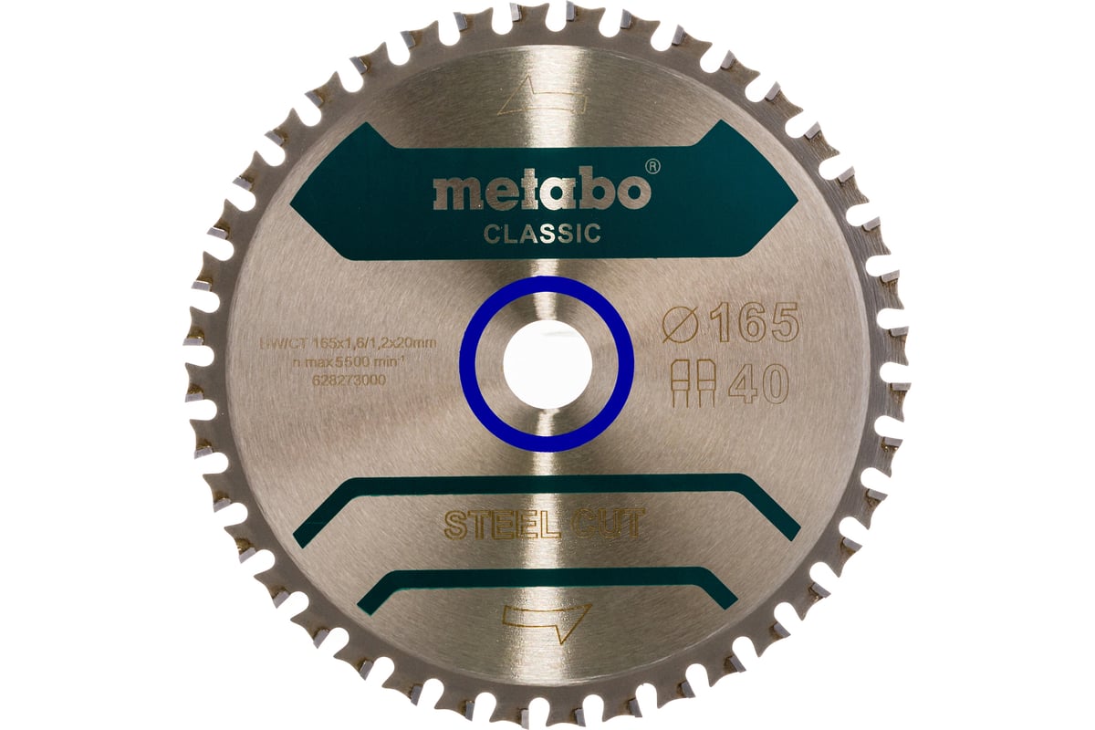 Пильный диск по металлу 165x20 мм, Z40, WZ 4 Metabo SteelCutClassic 628273000