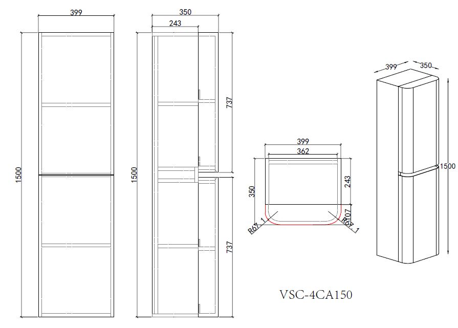 Шкаф пенал Vincea Caprise 40 см серый матовый, правый VSC-4CA150MG-R