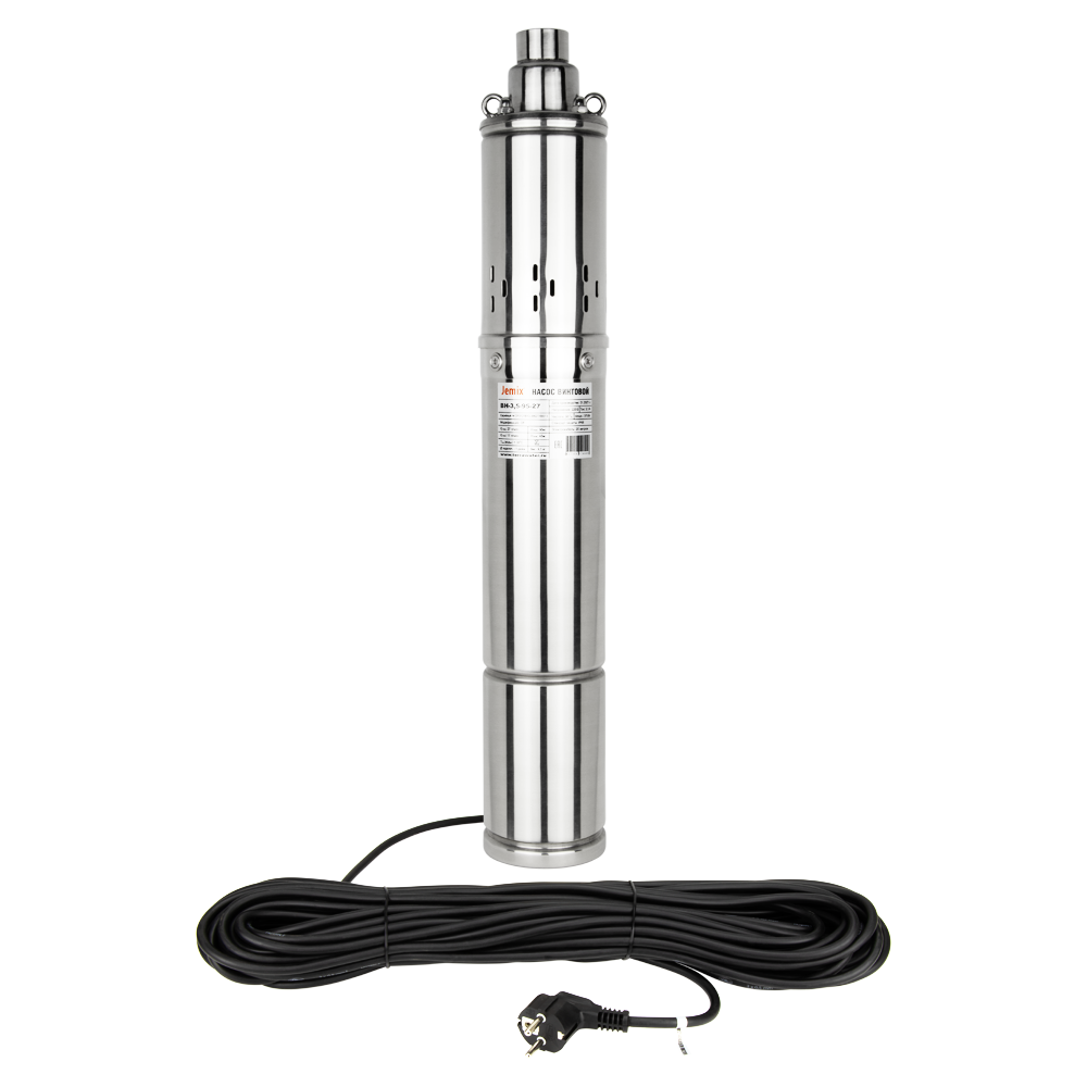 Винтовой насос JEMIX 3,5-QGB-1-40M Ø 89 мм (3.5"), кабель 25 м, мощность 370 Вт, макс. напор 95 м, ном. напор 40 м, при 1.2 куб.м/ч, встроенный блок управления, болты крепления корпуса нержавеющая сталь ВН-3,5-95-27