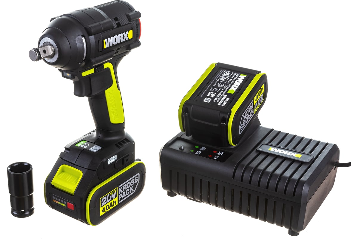 Аккумуляторный ударный бесщеточный гайковерт WORX Professional WU279.1 20В, 360Нм, 4Ач х2, ЗУ 6А, сумка WU279.1