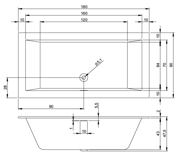 Акриловая ванна Riho Rethink Cubic 180x90 правая