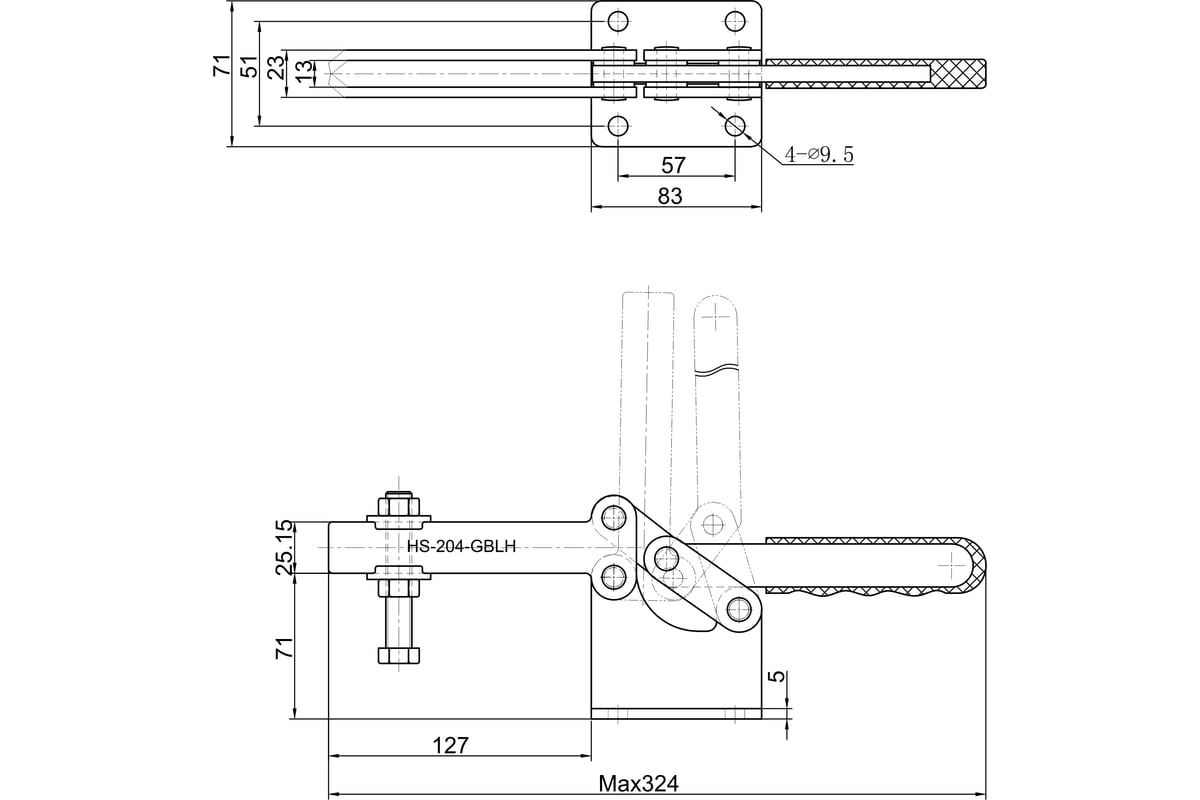 Зажим с горизонтальной рукоятью HS CLAMP HS-204-GBLH