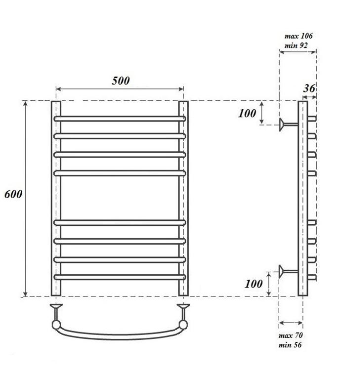 Полотенцесушитель электрический Point PN05156SE П8 50x60 хром