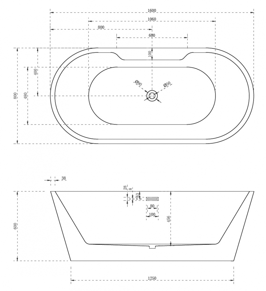 Акриловая ванна Abber AB9299-1.6 160x80, белый