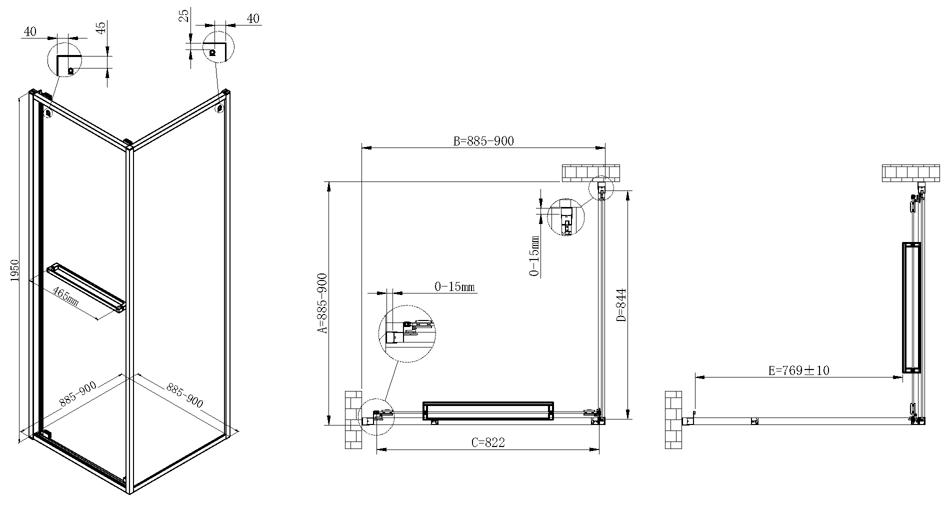 Душевой уголок Vincea Теси (Tesi) VSRW-7TS9090CLG 90x90 брашированное золото, стекло прозрачное