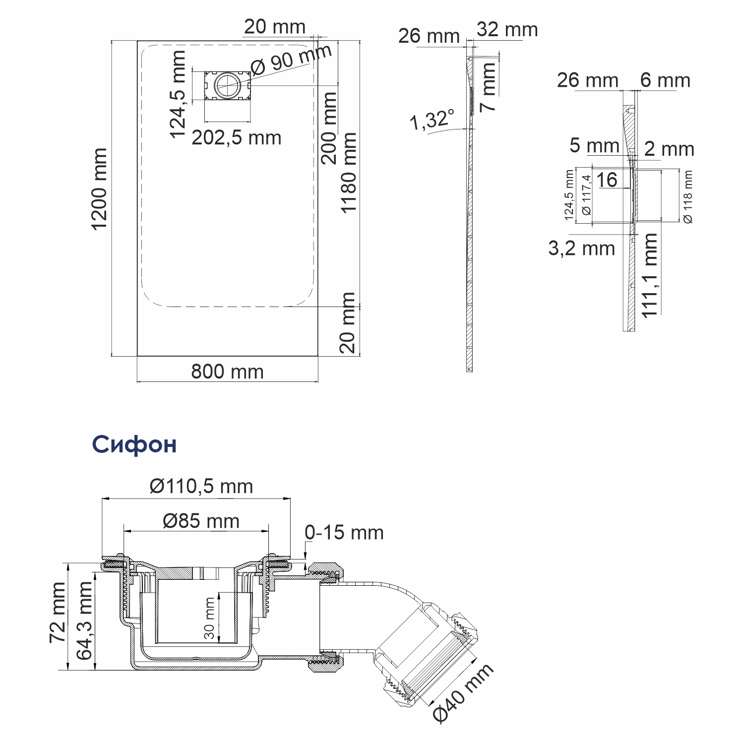 Поддон для душа WasserKRAFT Main 41T06 120x80