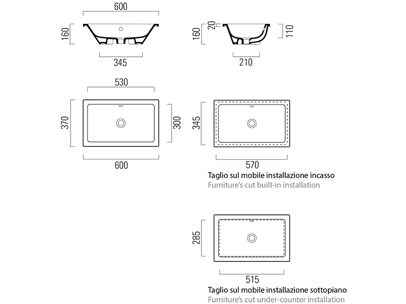 Раковина GSI Kube X 8953911 60 см встраиваемая снизу, белый