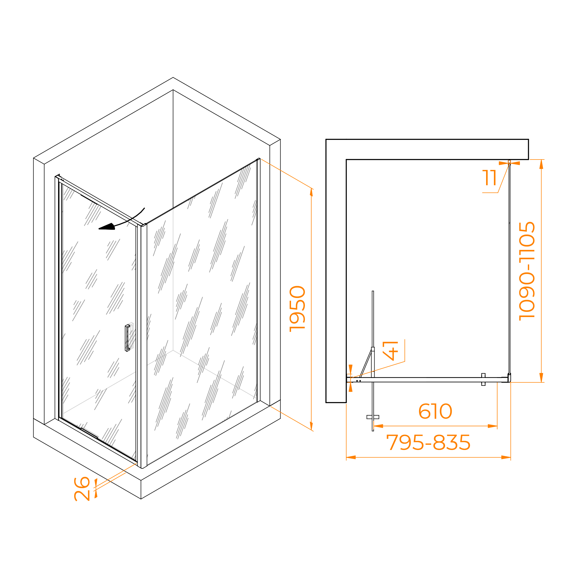 Душевой уголок RGW Stilvol SV-145B (SV-05B + Z-050-2B) 80x110 прозрачное, черный 703214581-14