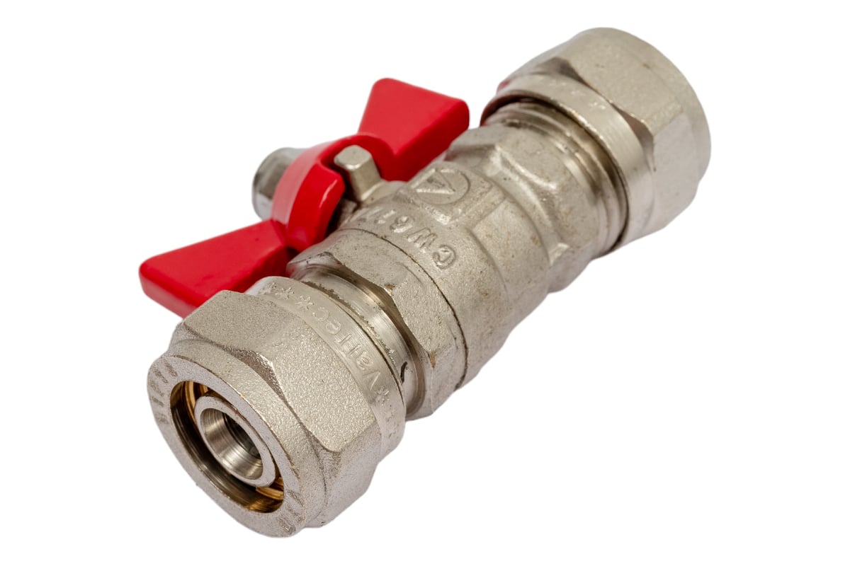 Шаровый кран с обжимным соединением Valtec 16, рукоятка бабочка VT.343.N.1616