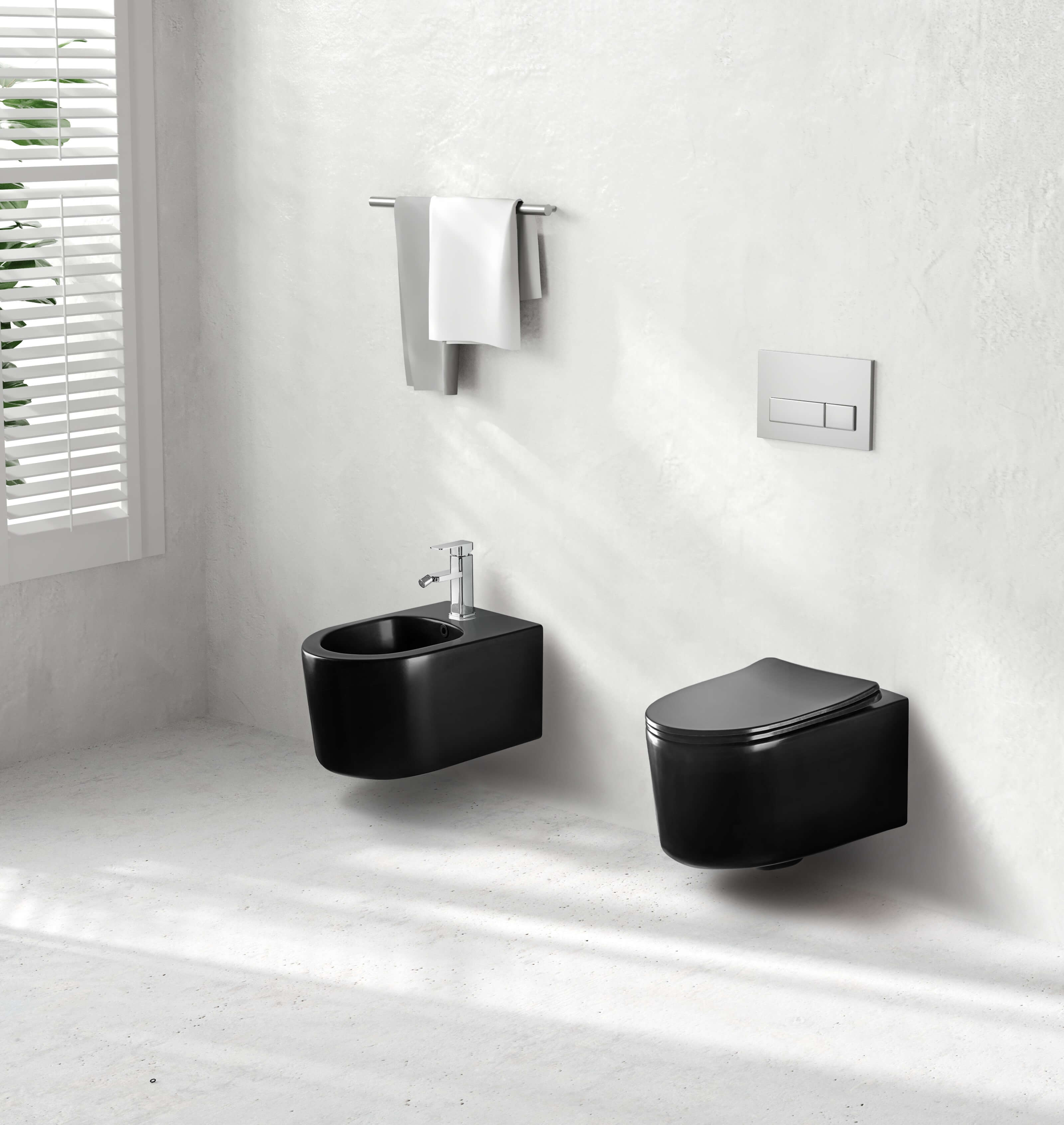 Подвесной унитаз SET Aquatek Мия-MB-012 4в1, кнопка черный матовый