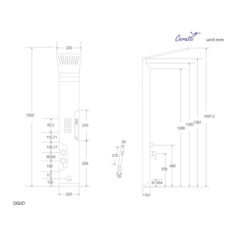 Душевая панель Cerutti Spa Oglio B CT8987 черный матовый