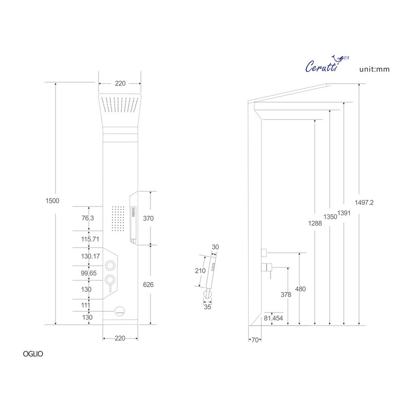 Душевая панель Cerutti Spa Oglio B CT8987 черный матовый