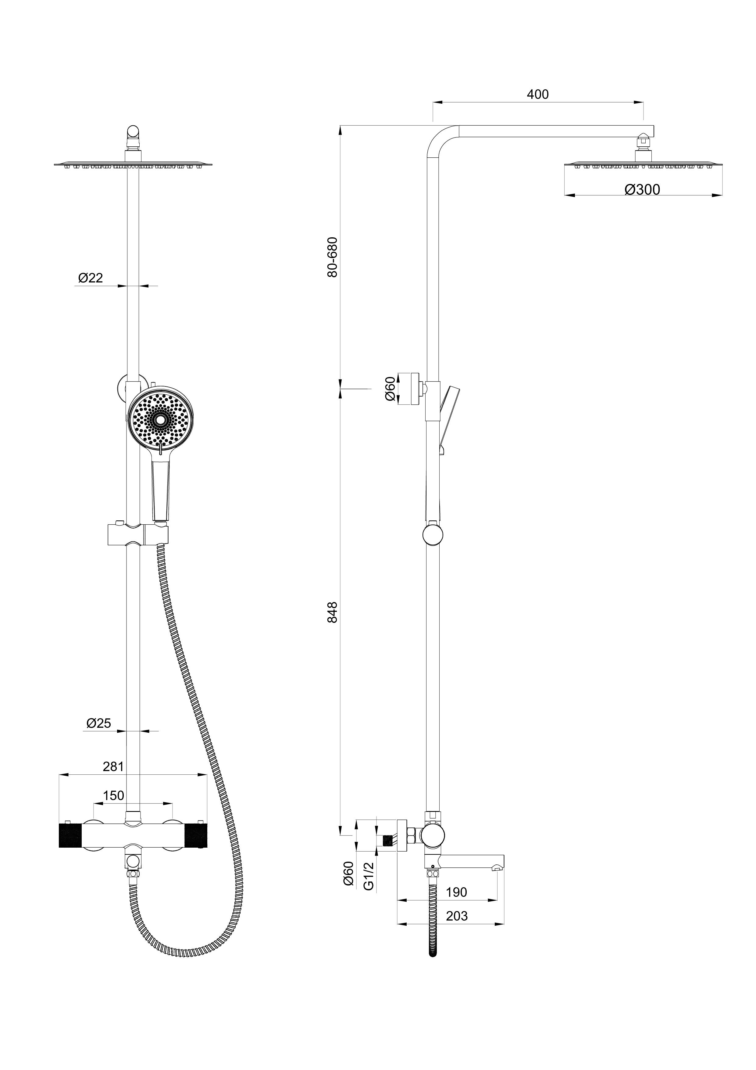 Душевая стойка Wonzon&Woghand WW-88739902-CR термостат, хром