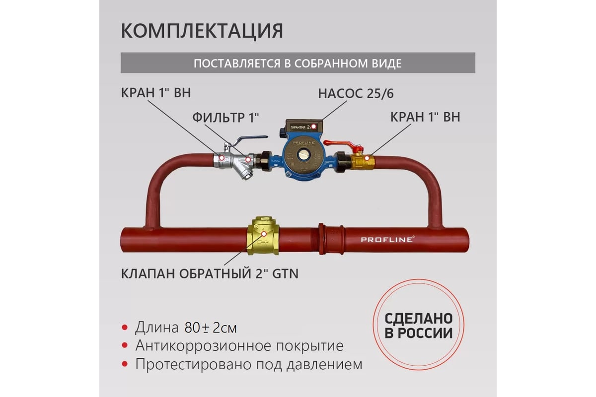 Байпас PROFLINE насос 25/6 комплектуется железом Ду50, с обратным клапаном УТ-00007444