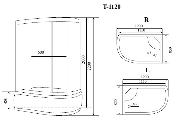 Душевая кабина Timo Comfort T-8820R 120x85, без г/м, матовые стекла (Fabric Glass), хром, R