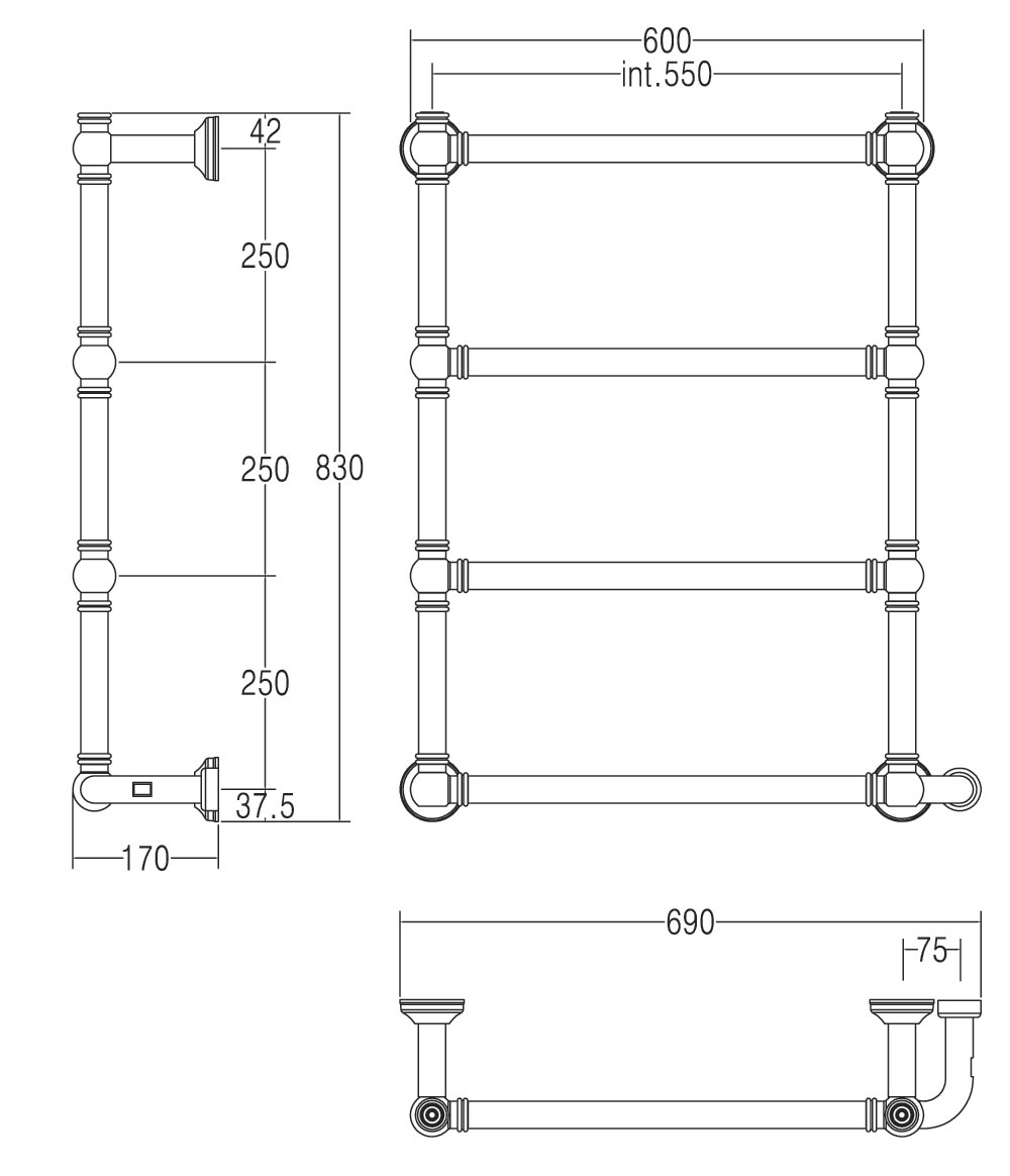 Полотенцесушитель электрический Margaroli Armonia 95125504OBNB 60x83 бронза