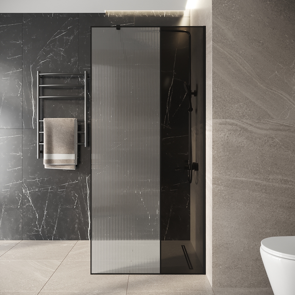 Душевая перегородка Niagara Nova NG-481-90FBLACK 90x200 рифленая/тонированная, профиль черный матовый