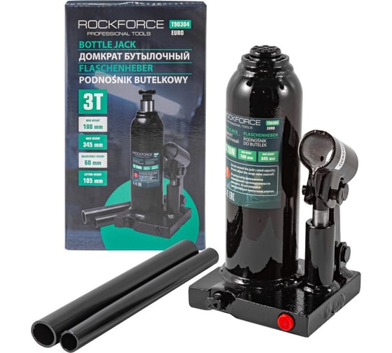 Гидравлический бутылочный домкрат Rockforce с клапаном, 3 т RF-T90304EURO RF-T90304/Euro/(15111)