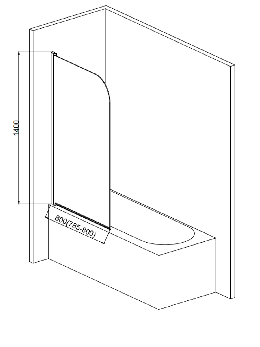 Шторка для ванны AQUAme AQM2851 80x140 прозрачное стекло, хром